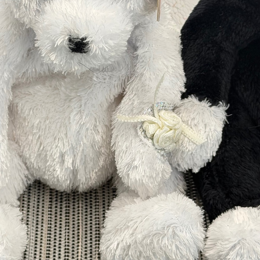 Ty Beanie Babies Bride and Groom Wedding Bear Set White Black Plush NWT 2002 - Picture 2 of 11